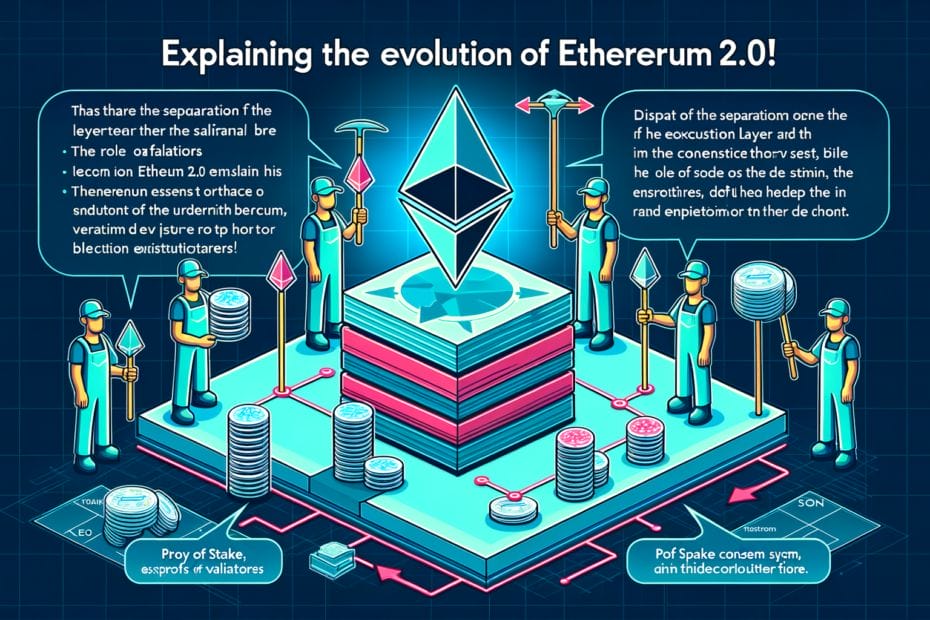 Ethereum 2.0の技術的進化を解説！Execution LayerとConsensus Layerの分離、バリデータの役割、Proof of Stake (PoS) システム、最新のDencunアップデートについて詳しく説明します。